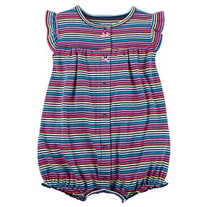 Baby Girl Carter's Heart Applique Back Striped Snap-Up Romper