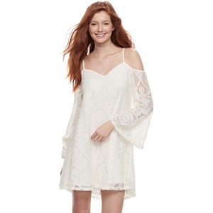 Juniors' Love, Fire Lace Cold-Shoulder Shift Dress