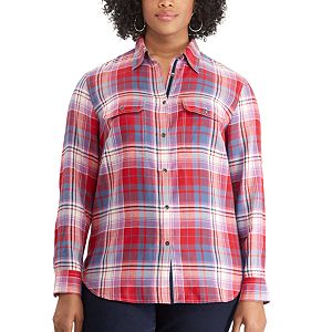 Plus Size Chaps Plaid Twill Shirt