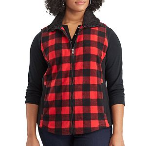 Plus Size Chaps Buffalo Check Fleece Vest