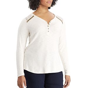 Plus Size Chaps Lace Trim Cotton Henley