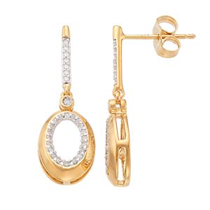 14k Gold Over Silver 1/5 Carat T.W. Diamond Oval Drop Earrings