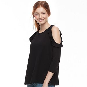 Juniors' Eye Candy Ruffle Cold Shoulder Top