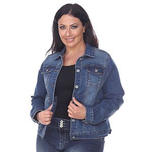 Plus Size White Mark Embellished Back Jean Jacket