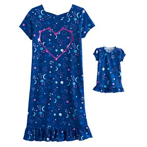 Girls 4-14 & Plus Size SO® Criss-Cross Back Graphic Nightgown & Doll Gown Set