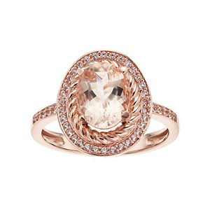 10k Rose Gold Morganite & 1/5 Carat T.W. Diamond Oval Halo Ring