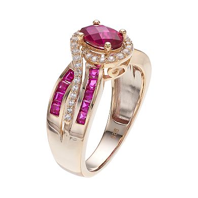 14k Gold Over Silver Lab-Created Ruby & White Sapphire Oval Halo Ring
