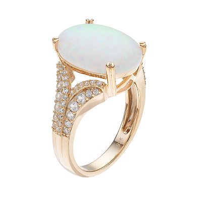 14k Gold Over Silver Lab-Created White Opal & White Sapphire Oval Ring