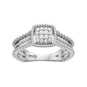 Sterling Silver 1/4 Carat T.W. Diamond Cushion Halo Ring