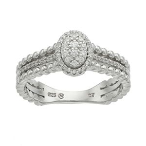 Sterling Silver 1/5 Carat T.W. Diamond Oval Halo Ring
