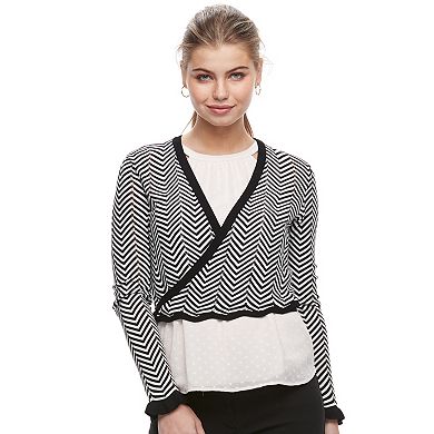 Juniors' Candie's® Pointelle Cropped Wrap Cardigan
