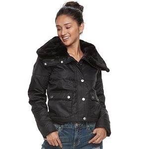 Juniors' Urban Republic Faux-Fur Trim Crop Puffer Jacket