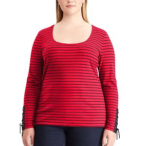 Plus Size Chaps Lace-Up Sleeve Scoopneck Tee