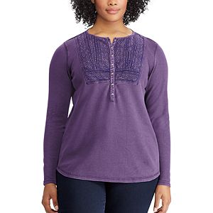 Plus Size Chaps Lace-Trim Henley