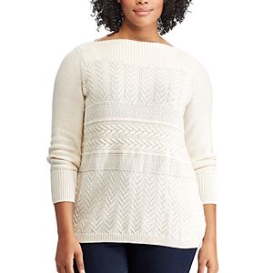 Plus Size Chaps Textured Boatneck Sweater