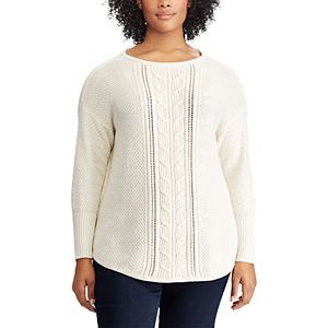 Plus Size Chaps Cable-Knit Boatneck Sweater