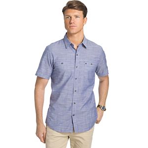 Men's IZOD Classic-Fit Slubbed Chambray Woven Button-Down Shirt