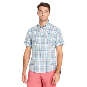 Men's IZOD Classic-Fit Essential Plaid Chambray Woven Button-Down Shirt