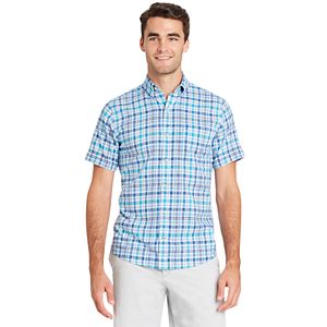 Men's IZOD Classic-Fit Essential Plaid Chambray Woven Button-Down Shirt