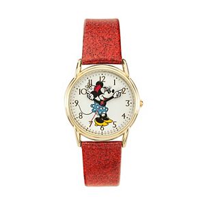 Disney's Minnie Mouse Women's Glitter Leather Watch