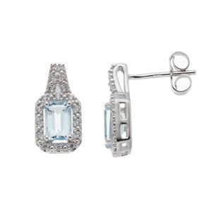 Sterling Silver Aquamarine & Cubic Zirconia Stud Earrings