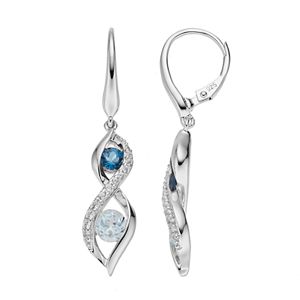 Sterling Silver Blue Topaz & Lab-Created White Sapphire Infinity Drop Earrings
