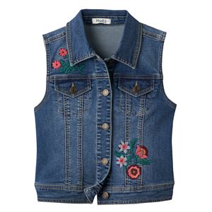 Girls Plus Size Mudd® Floral Embroidered Denim Vest