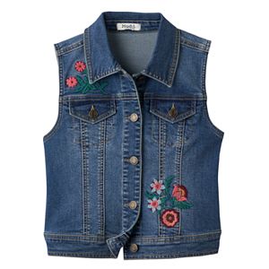 Girls Plus Size Mudd® Floral Embroidered Denim Vest