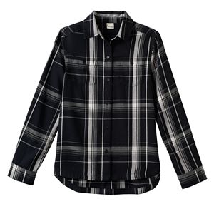 Girls Plus Size Mudd® Embroidered Back Plaid Button-Down Shirt
