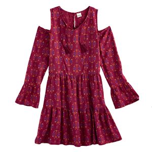 Girls Plus Size Mudd® Cold-Shoulder Bell Sleeve Patterned Dress