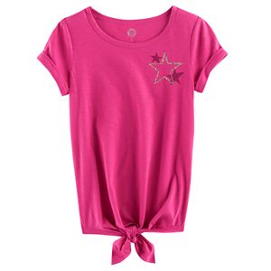 Girls Plus Size SO® Rolled Cuff Tie Front Tee