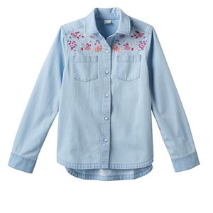 Girls Plus Size Mudd® Embroidered Chambray Button-Down Shirt