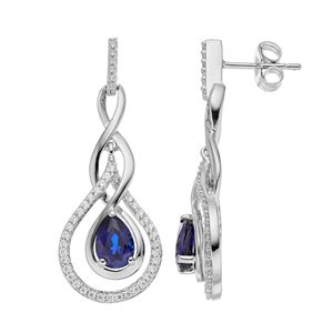 Sterling Silver Lab-Created Sapphire & Cubic Zirconia Teardrop Earrings!