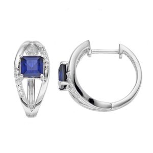 Sterling Silver Lab-Created Sapphire & Cubic Zirconia Hoop Earrings
