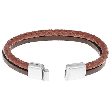 Men's LYNX Stainless Steel & Two-Tone Leather Bracelet