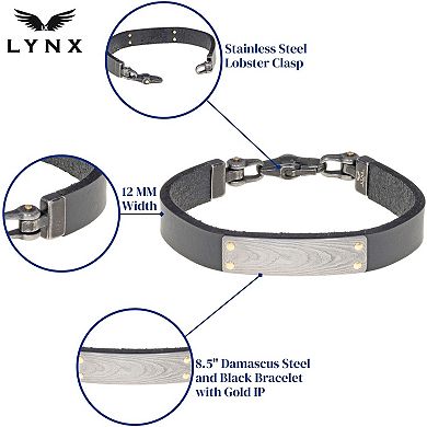 Men's LYNX Damascus Steel & Leather Bracelet