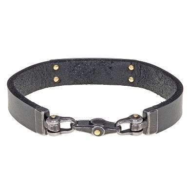 Men's LYNX Damascus Steel & Leather Bracelet