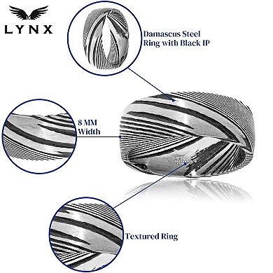 Men's LYNX Damascus Steel Black Ion Ring