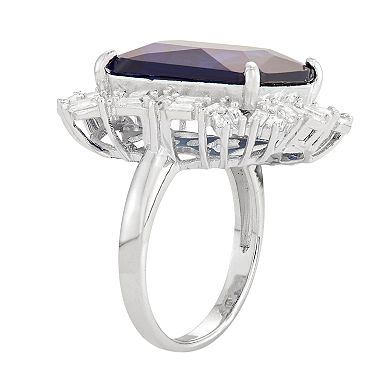 Sterling Silver Simulated Sapphire & Lab-Created White Sapphire Cluster Ring