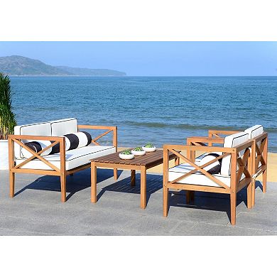 Safavieh Nunzio Indoor / Outdoor Loveseat, Arm Chair, Oblong Throw Pillow & Coffee Table 8-piece Set 