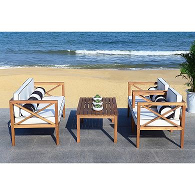 Safavieh Nunzio Indoor / Outdoor Loveseat, Arm Chair, Oblong Throw Pillow & Coffee Table 8-piece Set 