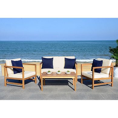 Safavieh Montez Indoor / Outdoor Loveseat, Arm Chair, Throw Pillow & Coffee Table 8-piece Set 