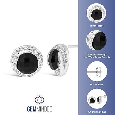 Gemminded Sterling Silver Onyx & White Topaz Halo Stud Earrings