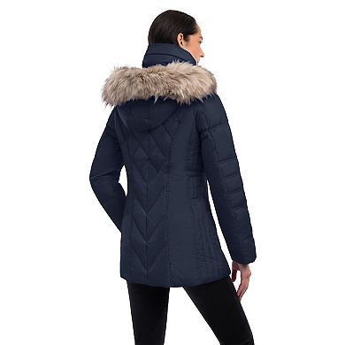 Women's TOWER by London Fog Hooded Faux-Fur Down Puffer Coat