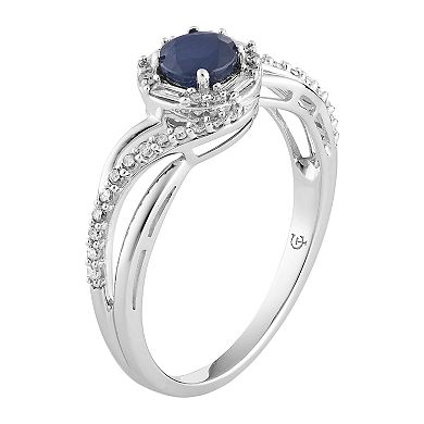 10k White Gold Sapphire & 1/4 Carat T.W. Diamond Swirl Ring