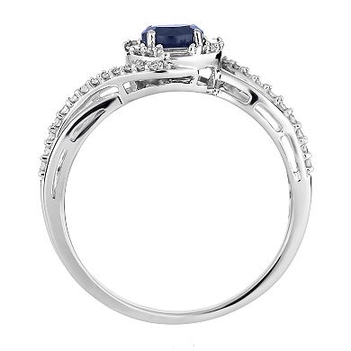 10k White Gold Sapphire & 1/4 Carat T.W. Diamond Swirl Ring