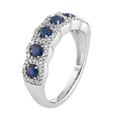 10k White Gold Sapphire & 1/4 Carat T.W. Diamond 6-Stone Ring