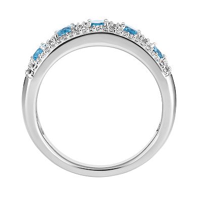 10k White Gold Swiss Blue Topaz & 1/4 Carat T.W. Diamond 5-Stone Ring