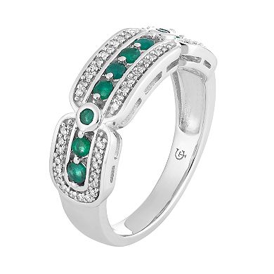 10k White Gold Emerald & 1/5 Carat T.W. Diamond Ring