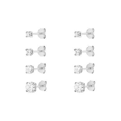 PRIMROSE Sterling Silver Cubic Zirconia Stud Earrings Quartet Set